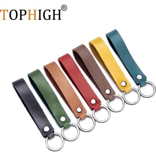 TOPHIGH Customized Initial Letters Leather Keychain For Women Men Car Key Solid Color Key Holder High Grade Keychain Key Ring