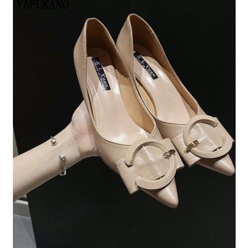 Temperament Thin Heels High Heels 2020 New Pointed Toe Metal Decoration Sexy Women Pumps Party Dress Career 7cm Single Shoes