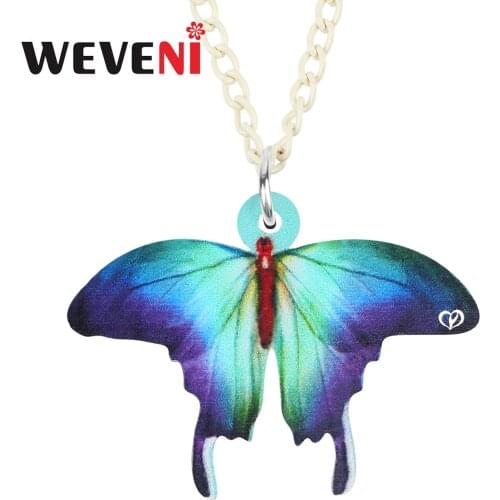WEVENI Acrylic Morpho Butterfly Necklace Choker Chain Cute Insect Animal Pendant Jewelry For Women Kid Spring Summer Gift Charms