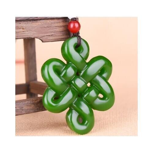 Zheru Jewelry Natural Hetian Jade Green Hollow Chinese Knot Pendant Necklace Exquisite Jewelry Best Gift