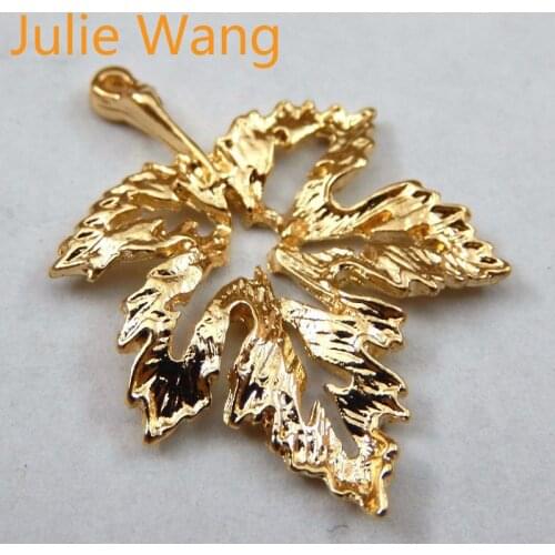 Julie Wang 15PCS/lot Gold Zinc Alloy Leave Shape Pendants Charms Jewelry Earring Necklace Handcrafts Finding DIY Gift 39729