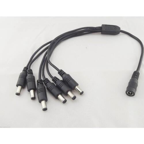 10pcs DC Power Splitter Adapter Cable 5.5x2.1mm Female To 6 Male Plug for Camera 30cm