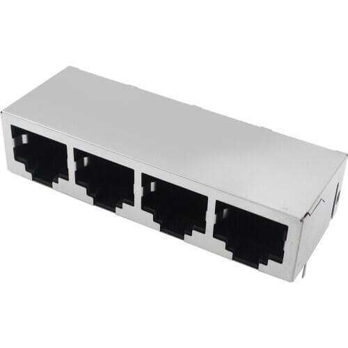 10PCS/LOT PCB Jack Connector RJ45 Modular jack Network 90 degrees in 8P8C 1x4 PORTS PCB socket/ LAN Connector new