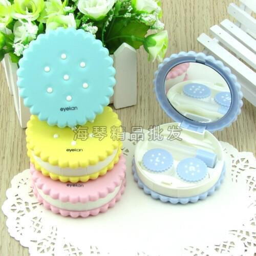 10pcs Cute Candy color Cartoon Cookies Shape Partner box Special Mini Travel Contact Lens Box Simulating Cookie Cake Lenses Box