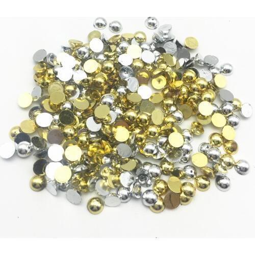 1000pcs 6mm Silver and Gold Mixed Half Round Shiny Flatbacks Embellishments DIY Phone Nail Decorations Christmas Crafts