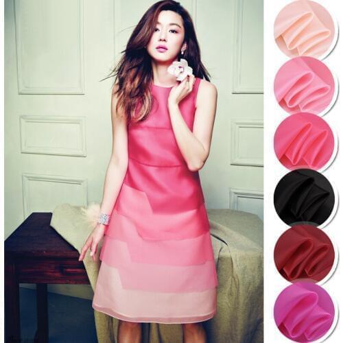 135CM Wide 12MM Pink Red Black Solid Color Silk Organza Fabric for Summer Bubble Dress Shirt Clothes JH149