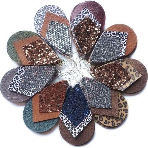 2019 Fashion Double Layers Leather Teardrop Glitter Leopard Water Drop Leaf Earrings For Women New Earrings