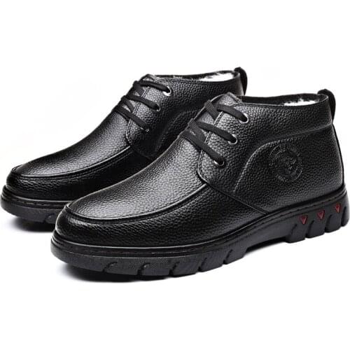 46High Top Cotton Shoes Mixed Wool Boots Business Casual Thickened Sliding Ground Middle and Old Dad Fur Integrated Fleece Shoes