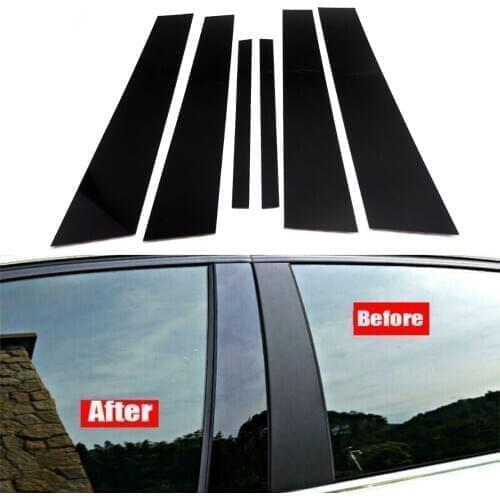 6Pcs Glossy Black Mirror Effect Door Window Center B C Pillar Post Cover Trim Sticker Fit for Honda Accord 2013-2015 2016 2017