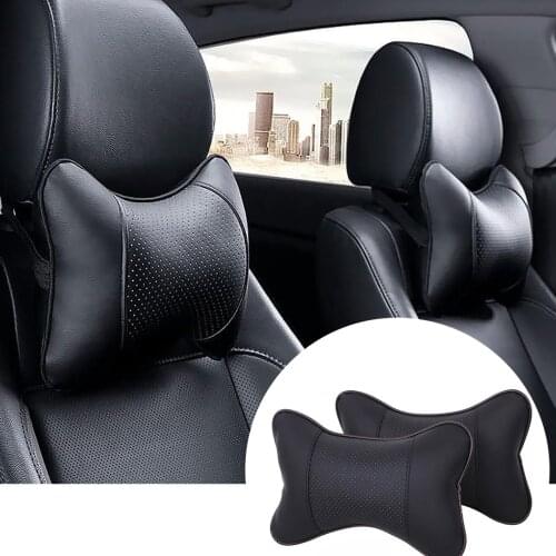 2 PCS artificial leather car pillow protection your neck/car headrest hole-digging design/auto supplies safety neck pillow