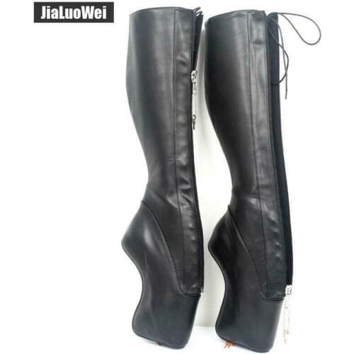 7"/18CM High Heel Hoof Heelless Sexy Lockable Zip Knee-High Ballet Boots 12 Colors Custom Made Plus Size