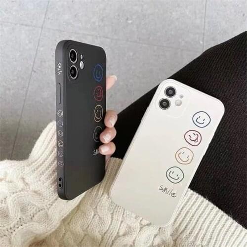 Fashion Simple Smile Face Couple Case For iphone 11 Pro X S MAX XR 7 12 8 Plus Black White Silicone Case Soft Bag Side Printing
