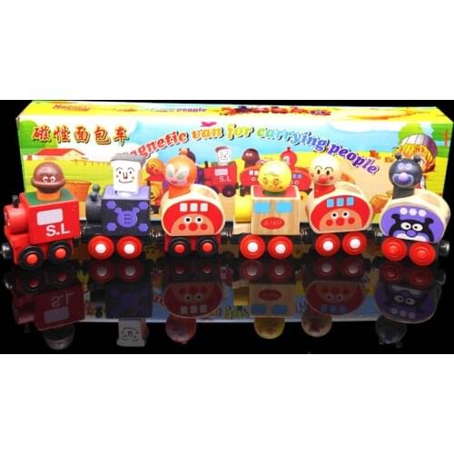 6pcs Wooden Magnetic Connection Model Trains Cartoon Puppet Blocks Kids' Floor Game Educational Baby Daycare Car Wood Toys