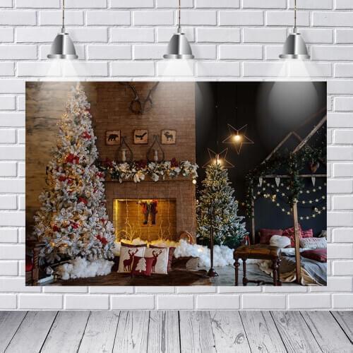 Christma tree fireplace photography background throw pillow bed indoor celebration photo backdrop fabric Photo studio photobooth