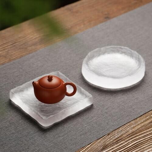 Japanese Style Glazed Tea Tray Matte Obscure Design White Coaster Thickness Liuli Teacup Teapot Tray For Home Hotel Teahouse