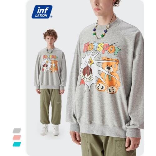INFLATION Harajuku Mens Hoodies 2021 New Funny Bear Crewneck Sweatshirt Unisex Streetwear Male Oversized Pullover Dropshipping