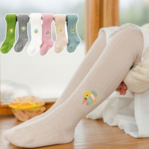 1 Piece Spring Cotton Baby Pantyhose Soft Leggings Cartoon Embroidery Pantyhose For Kids Toddler Skinny Pants Infant Panty Hose