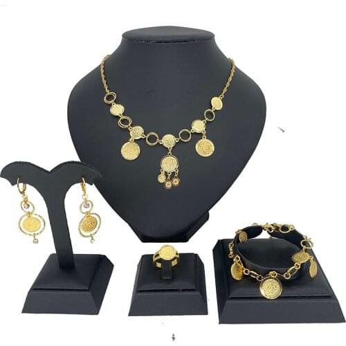 Ethiopian Jewelry Set Gold Color African Wedding Gift Arab Bride Dowry Necklace/Bracelet/Earrings Women Fashion