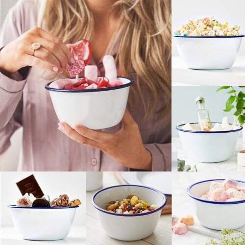 Vegetable Fruit Salad Bowl Enamel Retro Minimalist Fruit Cleaning Container Office Leisure Snack Chocolate Storage Tableware