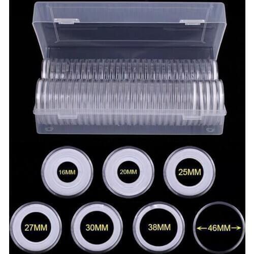 Coin Storage Box 40Coin Capsules (46mm) With 40Foam Gasket & 1 Storage Box For Coin Collection For 16 20 25 27 30 38 46mm Coins
