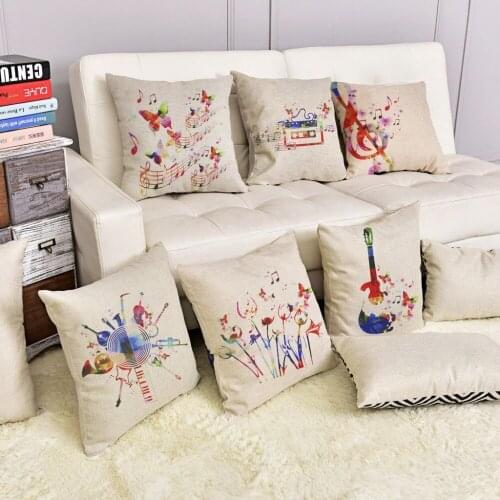 Colorful Music Notes Guitar Throw Cushion Covers Cotton Linen Floor Decorative Pillow Case Window Decorative Pillow Cover