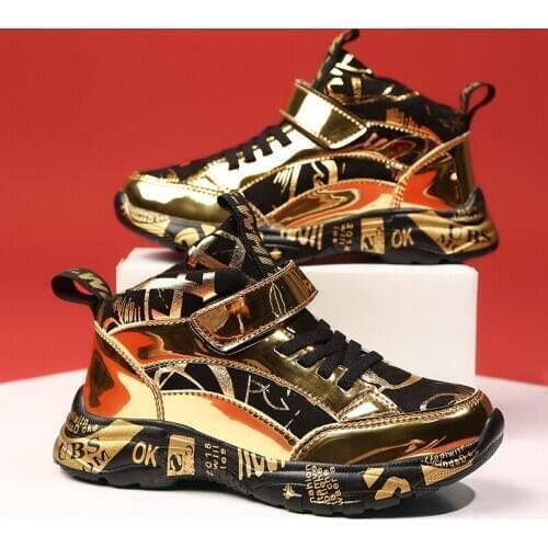 Winter Children Shoes Velvet Boys Sports Fashion Casual Shoes Mirror Pu Outdoor Keep Warm Fur Graffiti Girls Sneakers Children