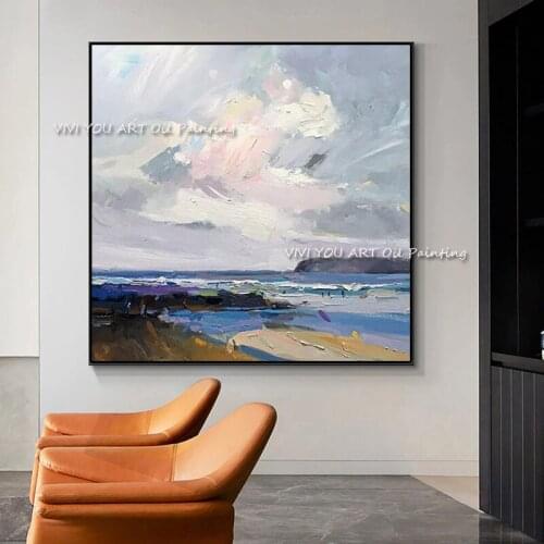 The Best Gift Sea View Handmade Abstract Art Oil Painting On Canvas Modern Painting For Home Decoration Colorful Beach No Framed