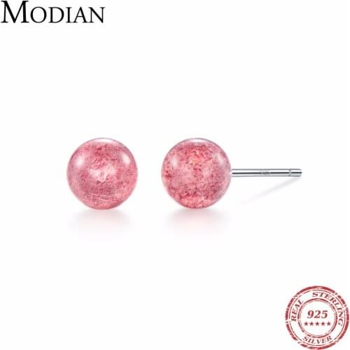 MODIAN 925 Sterling Silver Womens Jewelry Fashion Tiny Strawberry Crystal Stud Earrings Gift for Women Kids Lady Madam Women