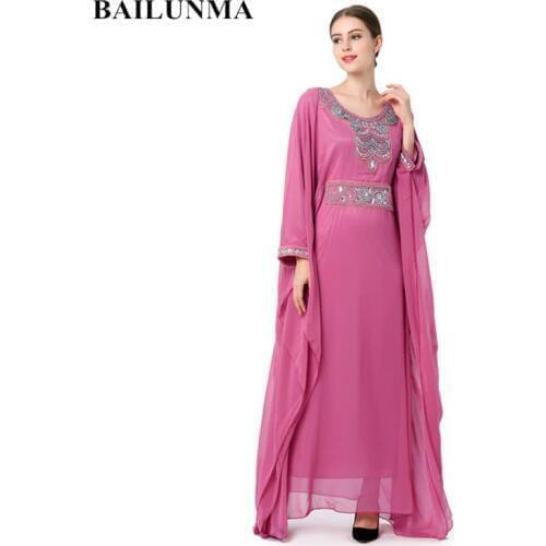 Fashion Embroidery long sleeve muslim dress gown Dubai moroccan Kaftan clothing Caftan Islamic women Abaya Turkish arabic dress