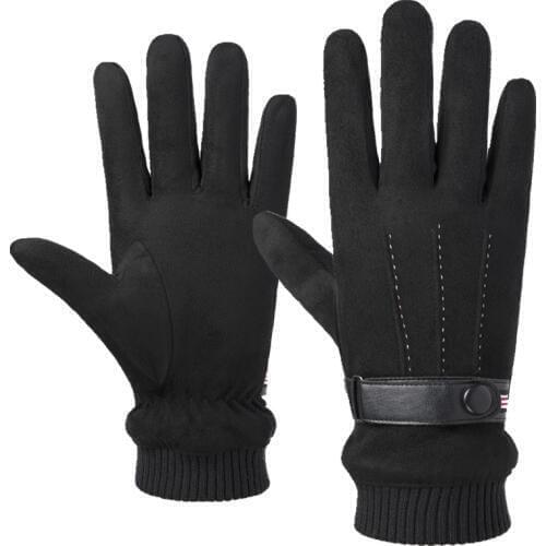 Suede gloves mens autumn and winter windproof warm plus velvet thick touch screen riding motorcycle cotton gloves