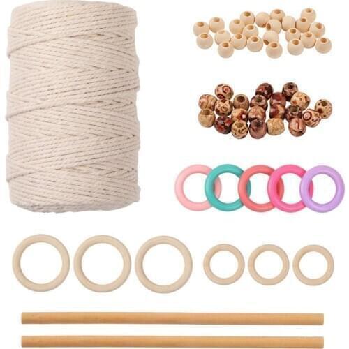 3 mmx100m Cotton Macrame Kits Cords Rope with Wood Beads Ring Wooden Stick DIY Tapestry Wall Hanging Craft Plant Hanger Thread