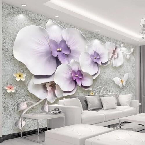 Custom Size Mural Wallpaper 3D Stereoscopic Relief Phalaenopsis Flower Living Room Bedroom Wall Cloth Waterproof
