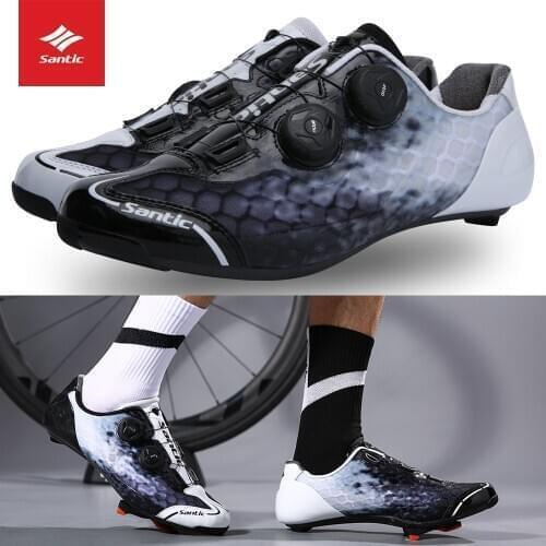 New SANTIC Cycling Shoes For Men Road Bike Lock Shoes Carbon Fiber Sole Double Rotating Buckle Fast Fixing Racing Bicycle Shoes
