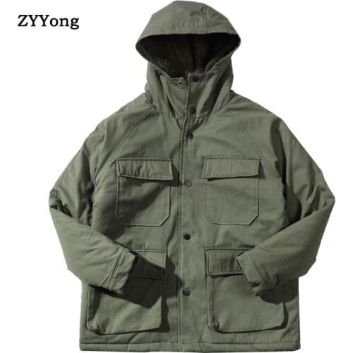 Parka 2020 Japan Style Casual Tooling Winter Jacket Mens Windbreak Warm Padded Hooded Overcoat Fashion Outerwear Coat