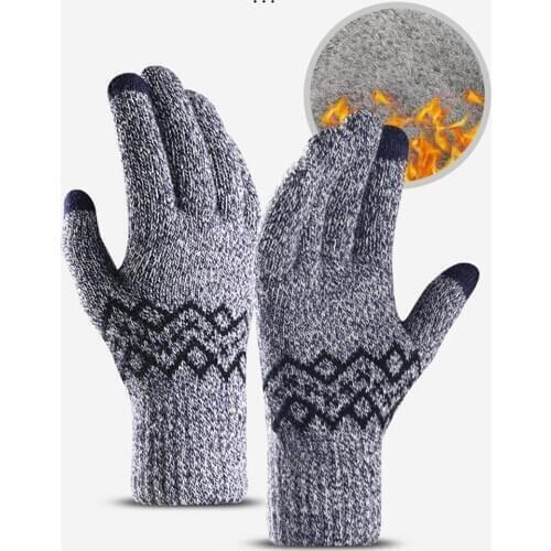 2020 New Thick Knit Gloves Mens Autumn Winter Warm Touch Screen Camping Male Velvet Acrylic Outdoor Riding Cycling Gloves