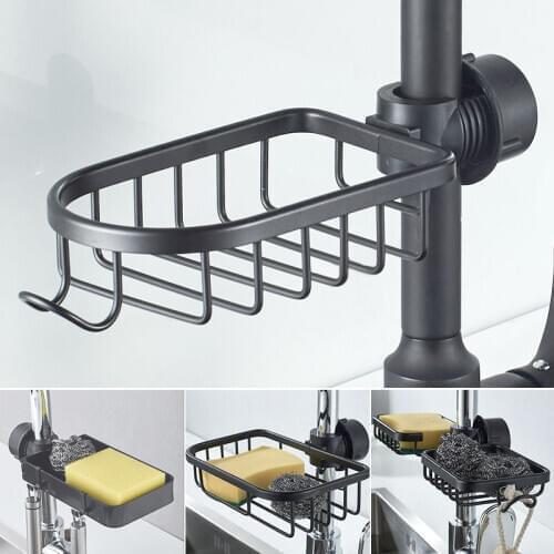 Bathroom Shelf Aluminum Single Layer Shower Rod Shampoo Soap Storage Rack Water-Tap Adjustable Drain Basket Kitchen Accessories