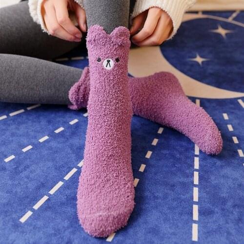 Christmas Floor Socks Solid Cozy Socks Women Winter Warm Sleep Bed Floor Home Fluffy Coral Fleece Thick Cotton Sock Cute Cartoon