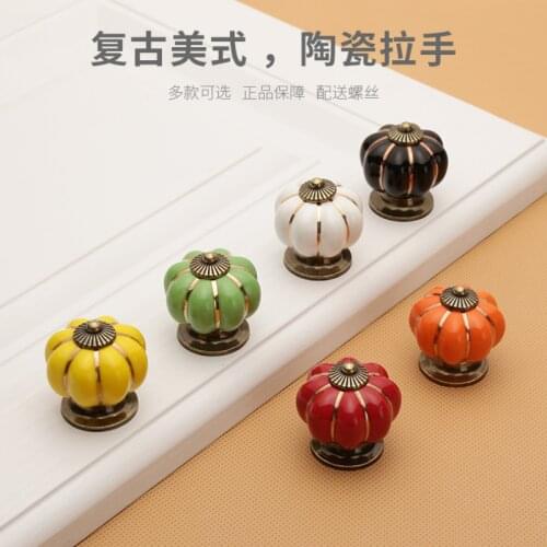 Vintage Furniture Handle Door Knobs Furniture Drawer Cupboard Kitchen Pull Handle Pumpkin Ceramic Cabinet Handles Retro Hardware