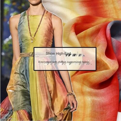 Spring and Summer European and American Show Fashion Fabric Rainbow Gradient Digital Inkjet Encryption Chiffon Clothing Fabric