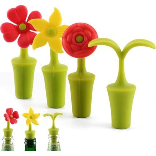 Silicone Flower Wine Stopper Reusable Beer Champagne Whiskey Bottle Cork Vacuum Sealed Cover Bar Accessories Barware SN3765
