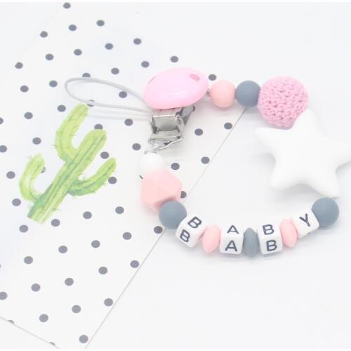 DIY Personalised Name Silicone Baby Pacifier Clips Chain Nipple Pacifier Chain With Holder For Baby Feeding Teether Shower Gift
