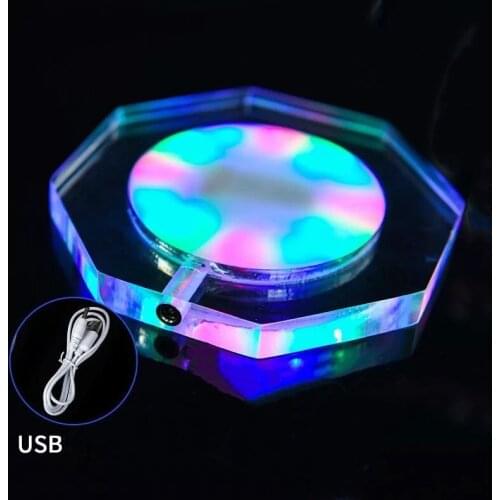 USB powered LED Cocktail Acrylic Drink Coasters Bar Beer Beverage Coaster f/Club Wedding Bar Party Decoration-Multicolor/White