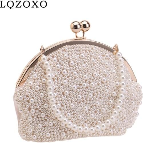 Bucket Design Metal Banquet Beading Evening Bags One Side Pearl Party Handbags Wedding Bridal Day Clutch