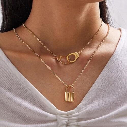 Vintage Multi-layer Necklace Lock Handcuffs Necklace For Women Gold Silver Color Fashion Chunky Chain Necklaces Jewelry Gifts
