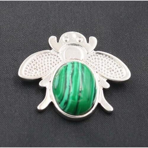 YJXP Ethnic Style Silver Plated Malachite Stone Honeybee Shape Pendant Animal Jewelry