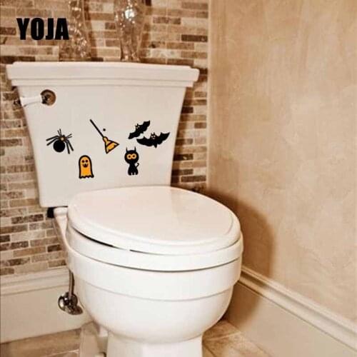 YOJA 23.4X11.2CM Cartoon Toilet Decal Hand Painted Halloween Spider Home Decor Wall Sticker T5-1318
