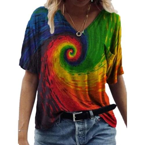 3d Swirl Rainbow Print Women Tops Tee New 2021 Summer Casual Loose T Shirts Ladies Plus Size 3XL Fashion Tops Female Streetwear