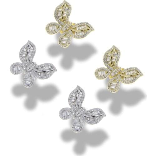 Gold silver plated Iced Out Bling Cubic Zircon CZ Animal delicate Butterfly Earrings For Women lady engagement wedding jewelry