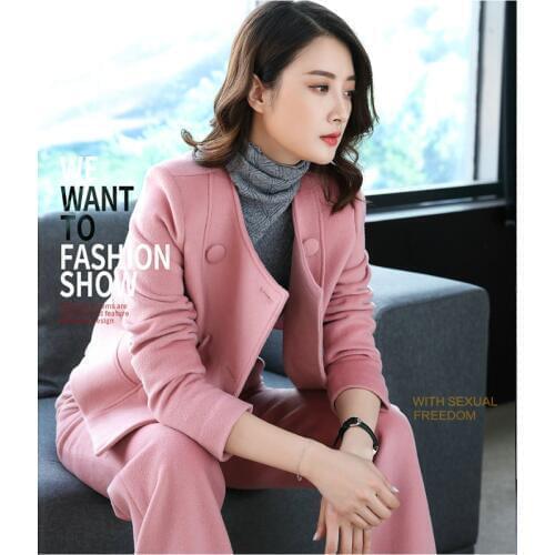 Women Suit Fashion Two Pieces Set Pink Blazer Notched Ladies Long Sleeve Suit Blazer Elegant Office Women Autumn Winter Blazer