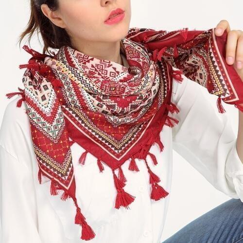 Women Cotton and Linen Tassel Square Scarf 2017 Fashion Female Scarves Stoles Totem Magic Scarf summer Vintage for girls